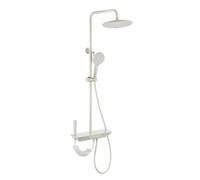 Thermostatic Shower Mixer Set Adjustable Height Piano Key Design Milkywhite | 4 in 1 Bath Shower Mixer Taps with Waterfall Tub Spout, Mounting Hole Distance 13.5-16.5Cm, Complete Accessories