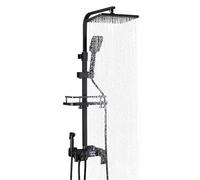 Thermostatic Shower Mixer Set,Home Smart Digital Display Shower Set - Large Rainfall Head, Temp/Time Display,5 Mode,Shower Column is Height Adjustable (Black hot and Cold Digital Display)