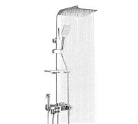 Thermostatic Shower Mixer Set,Home Smart Digital Display Shower Set - Large Rainfall Head, Temp/Time Display,5 Mode,Shower Column is Height Adjustable (Silver Constant Temperature Digital Display)