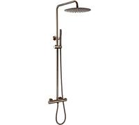Thermostatic Shower Mixer Set, Multi-Function Wall Mount Exposed Shower Column Bathroom Faucet with Diverter Rain Head, Solid Brass Shower System Set with Shower Head and Shower Ho