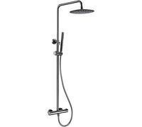 Thermostatic Shower Mixer Set, Multi-Function Wall Mount Exposed Shower Column Bathroom Faucet with Diverter Rain Head, Solid Brass Shower System Set with Shower Head and Shower Ho