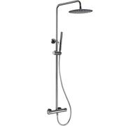Thermostatic Shower Mixer Set, Multi-Function Wall Mount Exposed Shower Column Bathroom Faucet with Diverter Rain Head, Solid Brass Shower System Set with Shower Head and Shower Ho