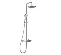 Thermostatic Shower Mixer Set, Round Rainfall Shower Head with Adjustable Riser Rail, Mixer Shower Bar for Bathrooms, Brass Constructed (Chrome)