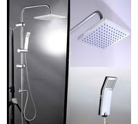 Thermostatic Shower Mixer Set, Square Waterfall Overhead Handheld Shower System Faucet with Modern Square Rail Kit, Chrome Plated Dual Rainfall Shower Heads