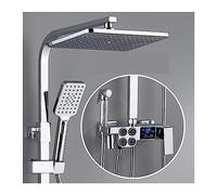Thermostatic Shower Mixer Set Thermostatic Shower System Bathroom LED Smart Digital Shower Set Wall Mount Square Head Bath Faucets Hot Cold Mixer Black Taps,Thermostatic-,Hot and Cold