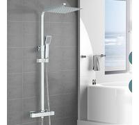 Thermostatic Shower Mixer Set with 9" Square Rainfall Shower Head with Rainfall Shower Head Handheld Shower, Riser Rail Adjustable Height Anti Scald Chrome Shower Set