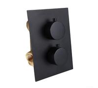 Thermostatic Shower Mixer Valve with G1/2 2 Way Outlet & 2 Round Handles Chrome Brass, Concealed Round Thermostatic Twin Shower Valve(Black)