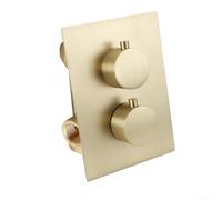 Thermostatic Shower Mixer Valve with G1/2 2 Way Outlet & 2 Round Handles Chrome Brass, Concealed Round Thermostatic Twin Shower Valve(Brushed Gold)