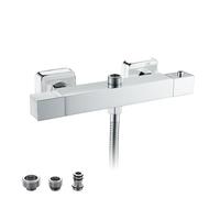 Thermostatic Shower Mixer with 38°C Safety Lock,KEOKBON 2 Function Exposed Thermostatic Bath Valve Bar Wall Mounted Top Outlet 3 Size(3/4", 1/2", 14mm) and Bottom Outlet G1/2", Chrome Square
