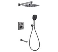 Thermostatic Shower Set, 30X20Cm Square Shower System Concealed, Wall-Mounted Shower Faucet Set, 3 Mode Hand Shower, with 180° Foldable Mixer, Brass Body, Anti-Rust, Dura