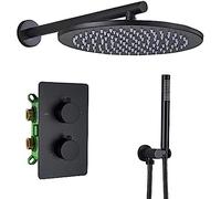 Thermostatic Shower Set Bathroom Faucet Wall Mounted Shower Mixer Handheld Spray Sets with Rain Shower Head Black-12 Inch,10 Inch,Shower Faucet Set (One Color-16 Inch