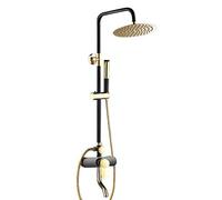 Thermostatic Shower,Shower Head Handheld showerBathroom Shower System, Shower Mixer Tap Set Wall Mounted Exposed Big Size Rain Shower Head and Hand Held Shower Combo Set Black Gold Shower ui LWX