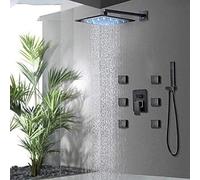 Thermostatic Shower,Shower Head Handheld showerLED Shower Set LED Rainfall Shower Head Black 6pcs Massage SPA Jets 3-Way Hot Cold Mixer Tap Bath Shower System-12inch Set,20inch Set LWX