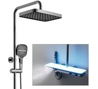 Thermostatic Shower System, 6 Functions Luxurious Full Body Shower Head Set with Body Jets, Piano Key, Digital Display, Rain, Waterfall, Shower Faucet Sets Complete and Handheld, F LWX