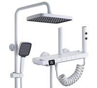 Thermostatic Shower System - Dual Slot Piano Key Design Square Faucet Set 31x20 cm, Complete Handheld & Wall Mounted Mixer for Hot & Cold Water, Stylish Bathroom Upgrade