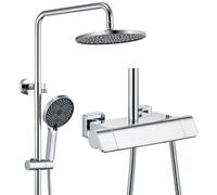 Thermostatic Shower System, Modern and Simple 30x19cm Square/Round Rain Shower Set, Shower Faucet Sets Complete, Handheld, Waterfall Bath Faucet, 59A Copper Valve (Chrome， Round) LWX