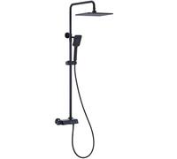 Thermostatic Shower System, Modern Piano Keys Shower Faucet Set with Handheld Spray, Square Rain Shower Head Set, Exposed Shower Combo Set with Brass Valve, Height Adjust,Black