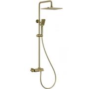 Thermostatic Shower System, Modern Piano Keys Shower Faucet Set with Handheld Spray, Square Rain Shower Head Set, Exposed Shower Combo Set with Brass Valve, Height Adjust,Brushed Gold