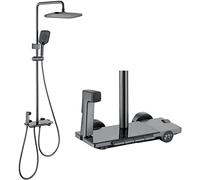 Thermostatic Shower System,Wall Mount Temperature Display Shower Faucet Set,4-Functional Exposed Shower Fixtures,with Handheld Shower Head,Tub Spout and Bidet Sprayer,Showe(Chrome-