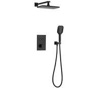 Thermostatic Shower System Wall Mounted Shower Faucet Set with Shower Head Single Handle Shower Set Bathroom with Hand Shower,Black,A