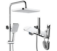 Thermostatic Shower System with 30x20cm Square Rain Shower LED Digital Display Complete Faucet Set Handheld Shower Spray Gun & Piano Key Controls for Ultimate Luxury LWX
