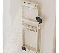 Thermostatic Storage Shower Set with Digital Display, Double-Layer Widened Shelf, Black Shower Head for Bathroom