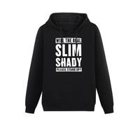 THERULER Will The Real Slim Shady Please Stand Up Mens Pullover Hoodies Casual Black Hoody Cotton Graphic Unisex Sweatshirts S