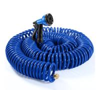 Therwen 100 ft Heavy Duty EVA Recoil Garden Hose Curly Water Hose with 7 Pattern Spray Nozzle and Brass Connectors for Garden Watering Cars Washing(Blue)