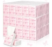Therwen 100 Pack Pink Bow Travel Tissue Packs Bulk 1000 Sheet Mini Pocket Tissues Travel Size Coquette Birthday Party Favors Individually Wrapped
