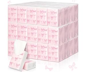 Therwen 100 Pack Pink Bow Travel Tissue Packs Bulk 1000 Sheet Mini Pocket Tissues Travel Size Coquette Birthday Party Favors Individually Wrapped
