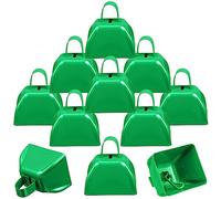 Therwen 12 Pack Metal Cow Bells Noise Makers with Handle 3 Inch Hand Percussion Cowbells Bulk Loud Call Bell for Sporting Events Cheering Football Games Team Spirit Weddings Party Noisemakers (Green)
