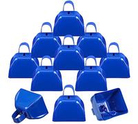 Therwen 12 Pack Metal Cow Bells Noise Makers with Handle 3 Inch Hand Percussion Cowbells Bulk Loud Call Bell for Sporting Events Cheering Football Games Team Spirit Weddings Party Noisemakers (Blue)