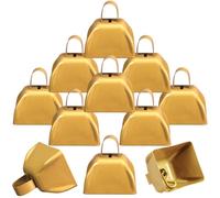 Therwen 12 Pack Metal Cow Bells Noise Makers with Handle 3 Inch Hand Percussion Cowbells Bulk Loud Call Bell for Sporting Events Cheering Football Games Team Spirit Weddings Party Noisemakers (Yellow)