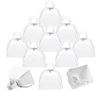 Therwen 12 Pack Metal Cow Bells Noise Makers with Handle 3 Inch Hand Percussion Cowbells Bulk Loud Call Bell for Sporting Events Cheering Football Games Team Spirit Weddings Party Noisemakers (White)