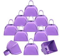 Therwen 12 Pack Metal Cow Bells Noise Makers with Handle 3 Inch Hand Percussion Cowbells Bulk Loud Call Bell for Sporting Events Cheering Football Games Team Spirit Weddings Party Noisemakers(Purple)