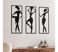 Therwen 3 Pieces African Women Metal Wall Art for Bedroom, Bathroom, Living Room - Black American Home Decor - 15.7 x 6 Inch