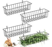 Therwen 4 Pcs Rabbit Hay Feeder Heavy Duty Metal Rabbit Hay Rack with Hooks Cage Hanging Holder for Chinchilla Bunny Guinea Pig Ferret Accessories (12.4 x 3.9 x 3 Inches)