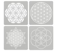 Therwen 4 Pcs Reusable Metal Stencils Sacred Geometry Stencils Flower of Life Version 64 Tetrahedron Seed of Life Drawing Template for Wood Burning Engraving Crafting Scrapbook Wall Painting Crafts