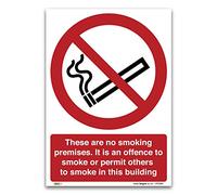 These are no smoking premises, it is an offence to smoke in this building, A4 297x210mm, LAMINATED Self-adhesive Vinyl Sticker, Prohibition Safety Signs