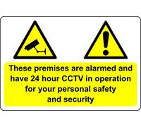 These premises are alarmed and have 24 hour CCTV in operation for your safety and security Sign sign - Self adhesive sticker (200mm x 150mm)