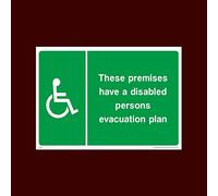 These premises have a disabled persons evacuation plan Sticker/Self Adhesive Sign - Fire, Push Bar/Pad, Disabled Fire Exit, Assembly, Break Glass, Lift - (EE68)