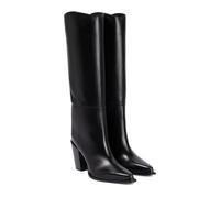THESHY Womens Pointed Toe Leather Knee High Boots Chunky Block Heel Tall Boots Pull on Fashion Classic Dress Boots for Women, Black, 7 UK