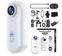 Thesnap Mini Cam, Thumb Size Motion Trail Body Cams, HD 4k Pocket Action, for Recording, Work, Travel, Pet Walking, 170° Wide Angle, with Waterproof Case, Magnetic Clip (White,4k,with 32G Card)