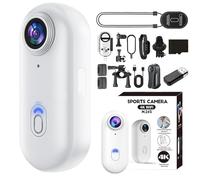 Thesnap Mini Cam, Thumb Size Motion Trail Body Cams, HD 4k Pocket Action, for Recording, Work, Travel, Pet Walking, 170° Wide Angle, with Waterproof Case, Magnetic Clip (White,4k,with 128G Card)