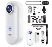 Thesnap Mini Cam, Thumb Size Motion Trail Body Cams, HD 4k Pocket Action, for Recording, Work, Travel, Pet Walking, 170° Wide Angle, with Waterproof Case, Magnetic Clip (White,1080,No Card)