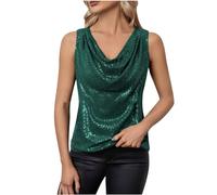 TheSosy Ladies Elegant Sequins Vest Tops V Neck Tank Top Women Sparkly Glitter Cami Tops Sleeveless Blouse Tunic T Shirts Tees Going Out Tops for Women UK Summer Loose Fit Casual Shirts Camisole Top