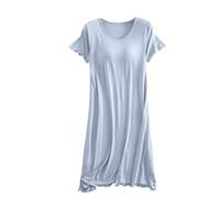 TheSosy Nighties for Women Built in Bra Nightgown Short Sleeve Nightshirt Cotton Nightdress Long Sleep Tee Shirts Plain Soft Sleepwear Loungewear Comfy Pajama Nightwear Sleepshirts Sky Blue