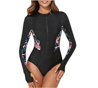 TheSosy Rash Guard Swimwear Zipper Front One Piece Swimsuit Sports Surfing Swimsuits Long Sleeve Padded Modest Swimwear Wetsuit Ladies Swimming Costumes Bathing Suit Athletic Surf Suit
