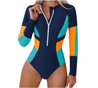 TheSosy Rash Guard Swimwear Zipper Front One Piece Swimsuit Sports Surfing Swimsuits Long Sleeve Padded Modest Swimwear Wetsuit Ladies Swimming Costumes Bathing Suit Athletic Surf Suit