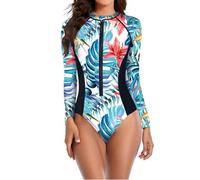 TheSosy Rash Guard Swimwear Zipper Front One Piece Swimsuit Sports Surfing Swimsuits Long Sleeve Padded Modest Swimwear Wetsuit Ladies Swimming Costumes Bathing Suit Athletic Surf Suit